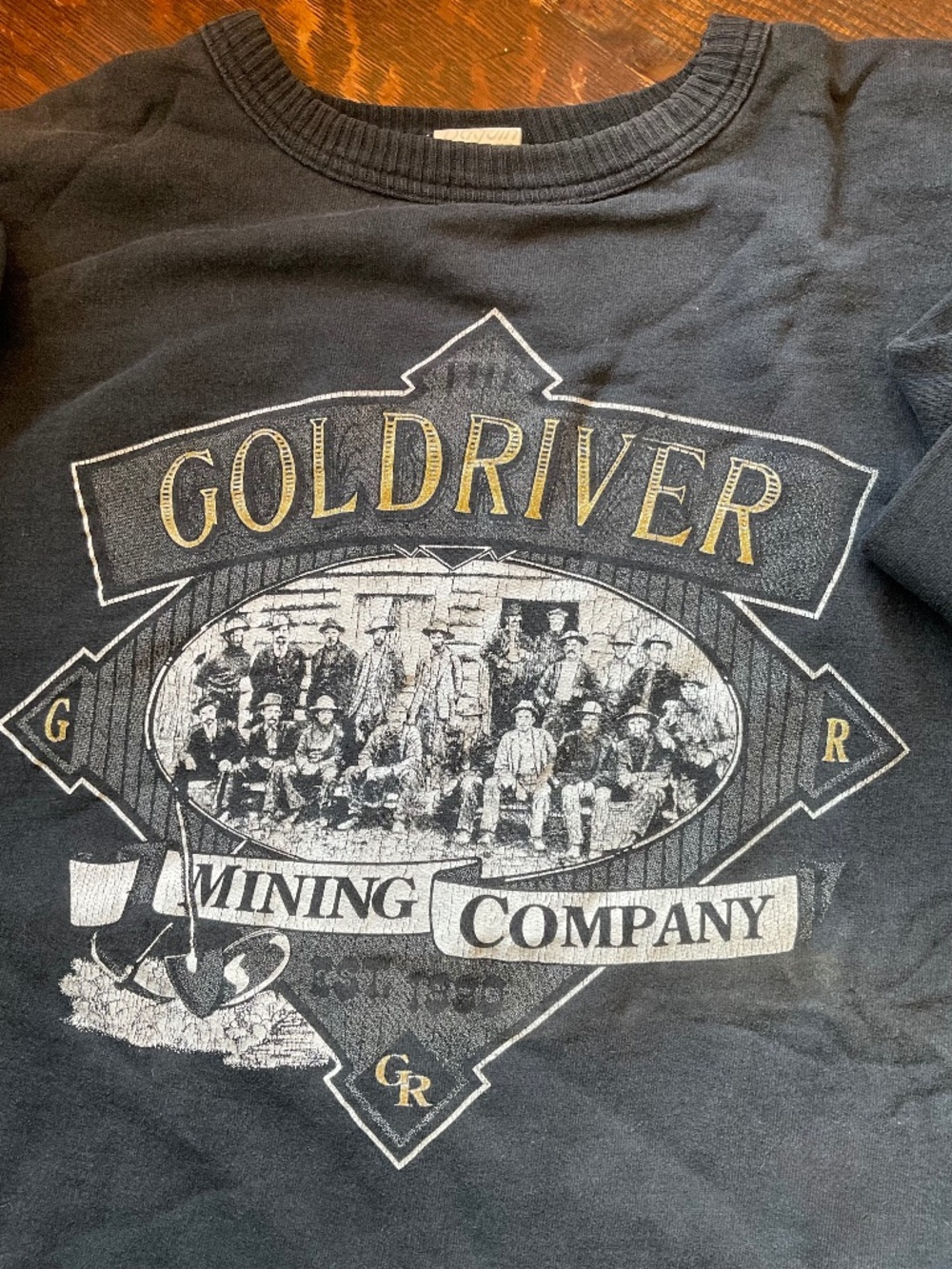 SWEATSHIRT  VINTAGE  by DAQUIN sz  S/M  GENTLY USED  ‘’GOLD RIVER MINING CO.’’